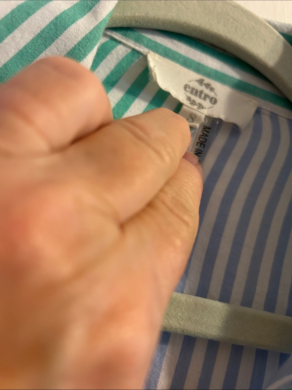 Entro Green & Blue Striped Ruffle Button-Front Blouse - Picture 5 of 7